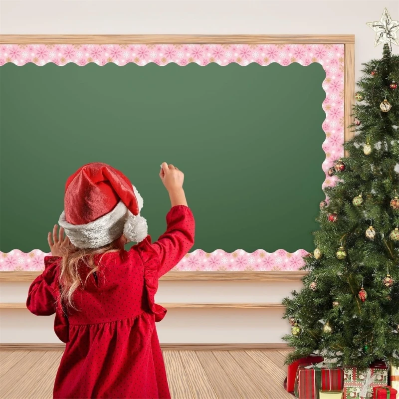 Snowflakes Pattern Border Trim Wall Sticker 65ft Length for Chalkboard Bulletin Board Notice Board Christmas Decoration  D2RC