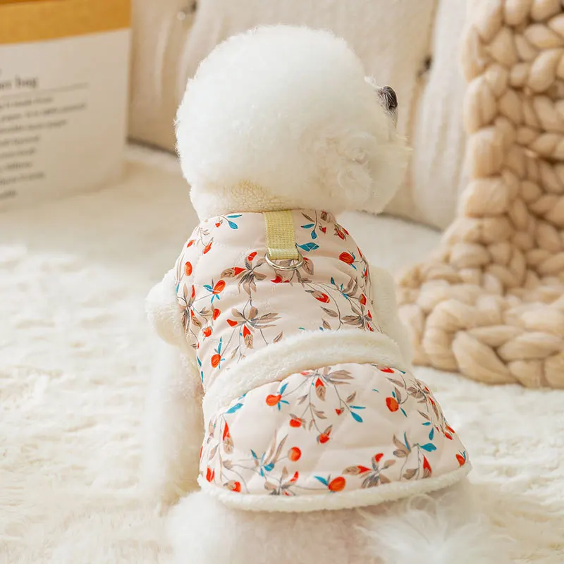 

Japanese Style Dog Clothes Floral Cotton Dress Dog Thickened Warm Two Legged Cotton Coat Teddy Winter Clothing