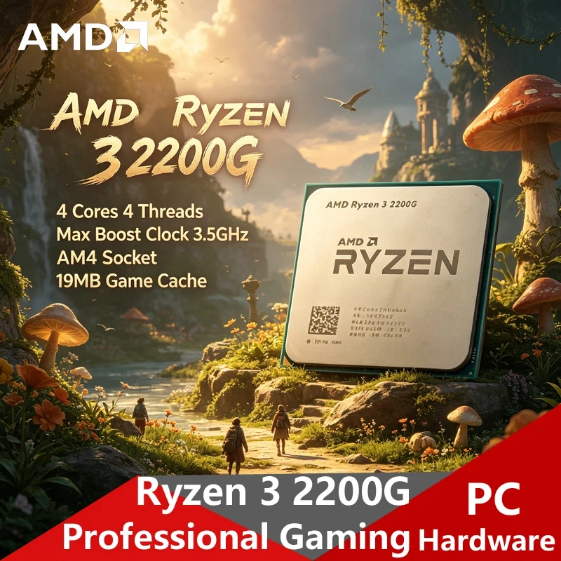 AMD Ryzen 3 2200G AM4 Budget Tray APU, Zen1 4C4T, 3.5GHz Boost, 14nm Vega IGPU Unlocked Entry Gaming Desktop Processor