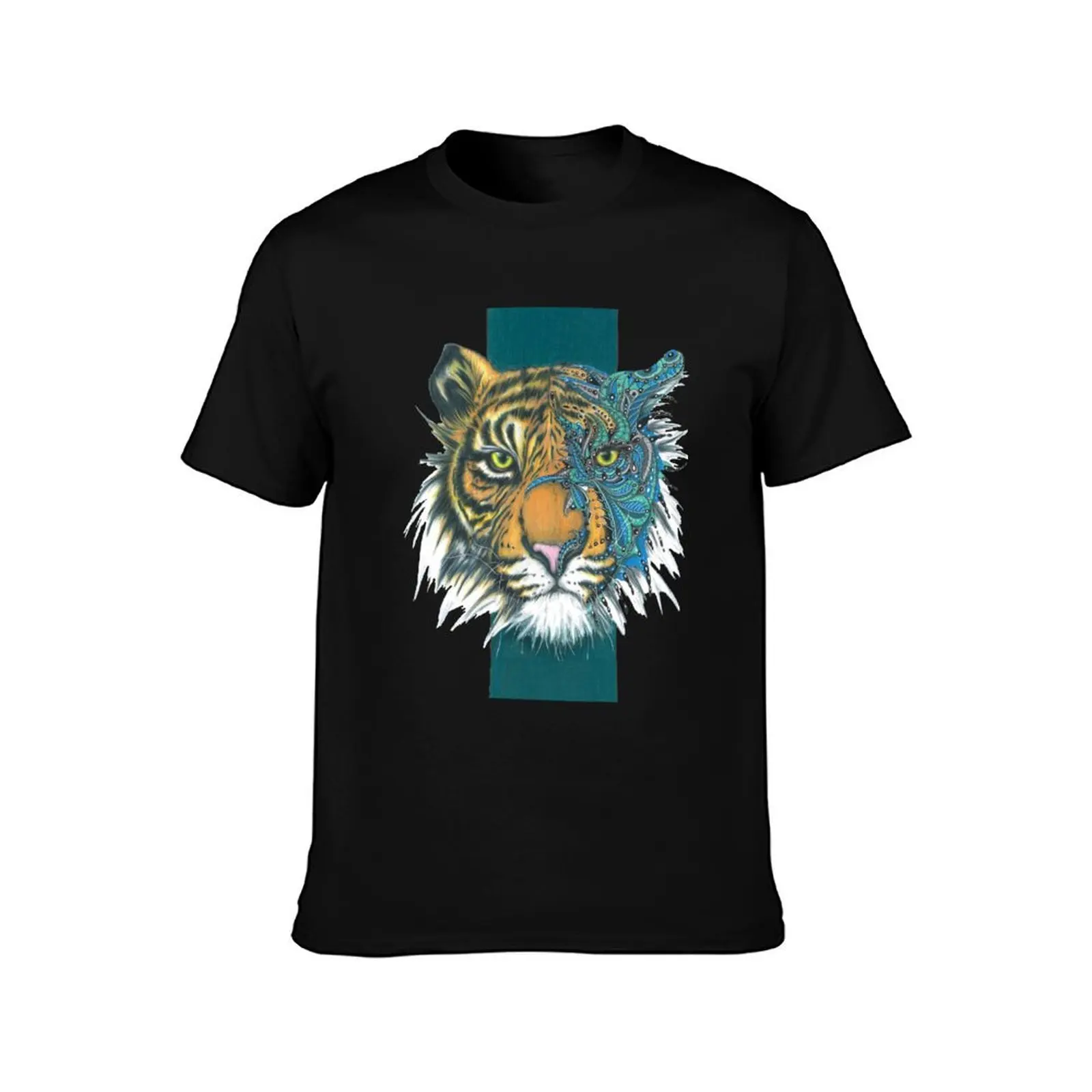 Tiger in Teal T-Shirt Large Size Basic Casual T-Shirt