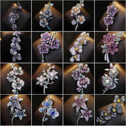 New Heavy Industry Micro Inlaid Zircon Plum Blossom Camellia Rose Flowers Brooch Luxurious Elegant Coat Accessories Banquet Pin