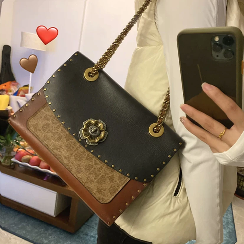 

Europe and the United States light luxury camellia rivet bag niche single shoulder crossbody bag female 2024 new leather high-gr