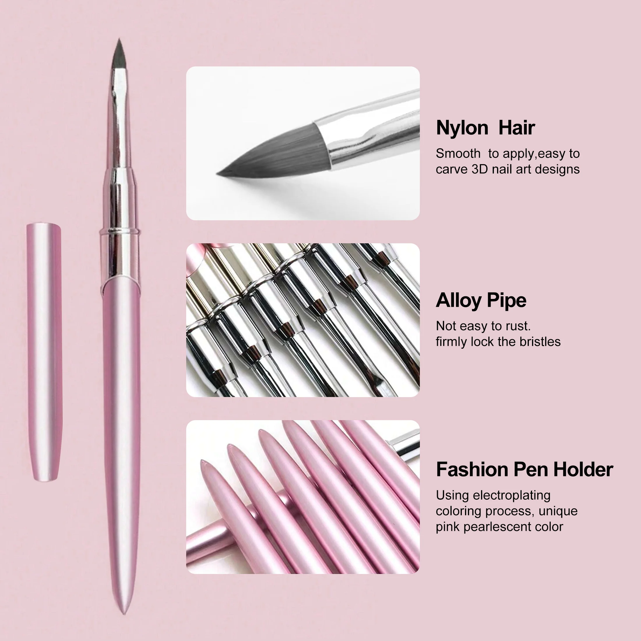 1pcs Nail Art Brush Design Tip Painting Drawing Carving Dotting Pen FlatFan Liner Acrylic Gel UV Polish Manicure Tools