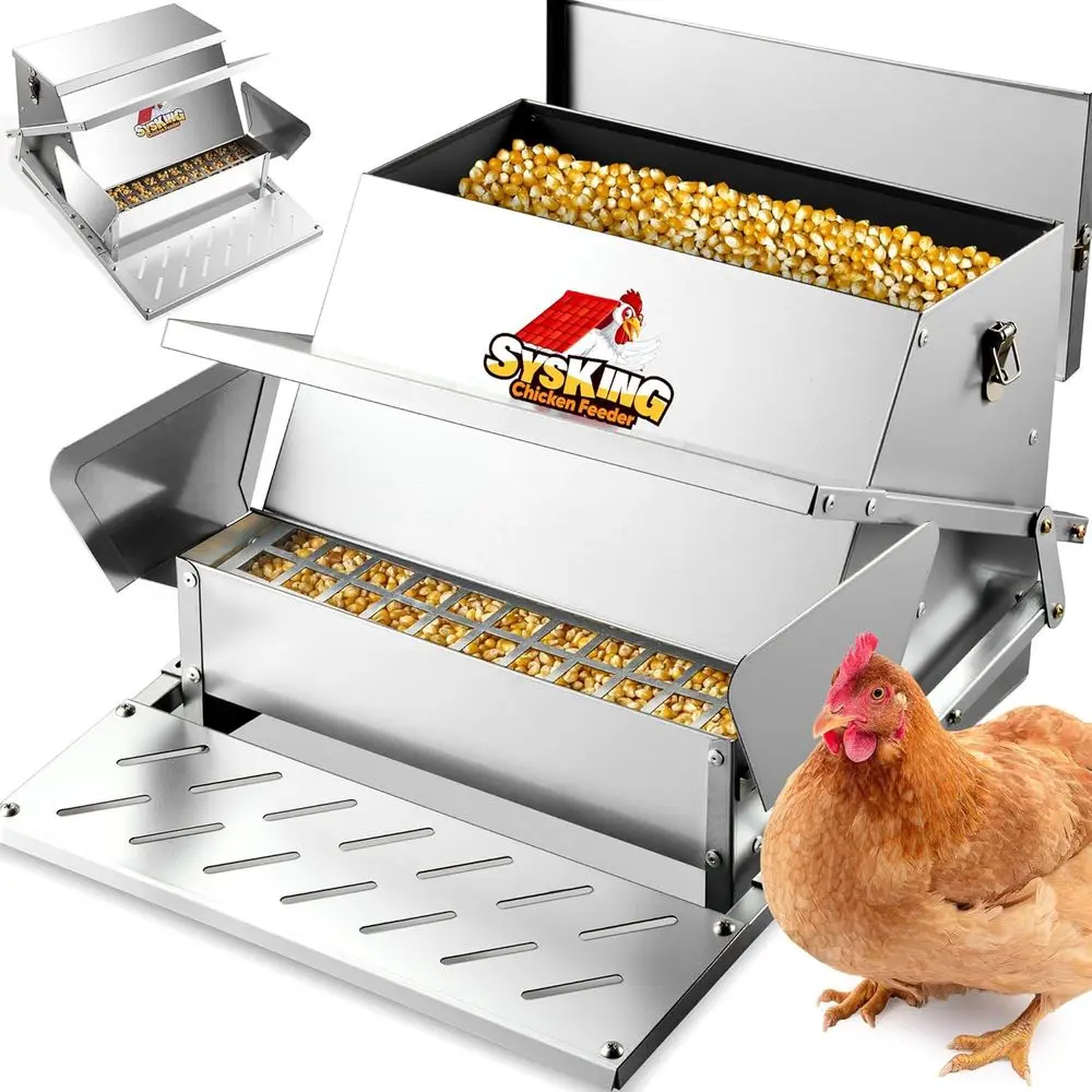 

Heavy Duty Automatic - Metal s Treadle Operated, Spill Proo Poultry eeder with Rat Proo Design & Weatherproo Lid | Sturdy Galvan