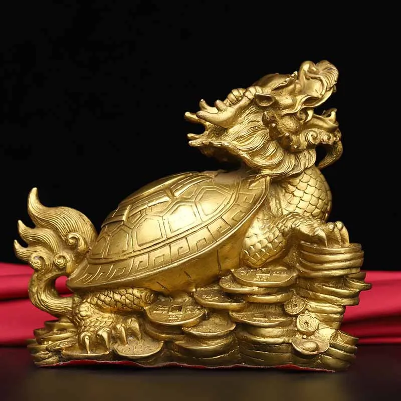 Dragon and Turtle Ornaments Brass Living Room Bagua Dragon Head Turtle Bronze Divine Beast Auspicious Ornaments  Copper Crafts