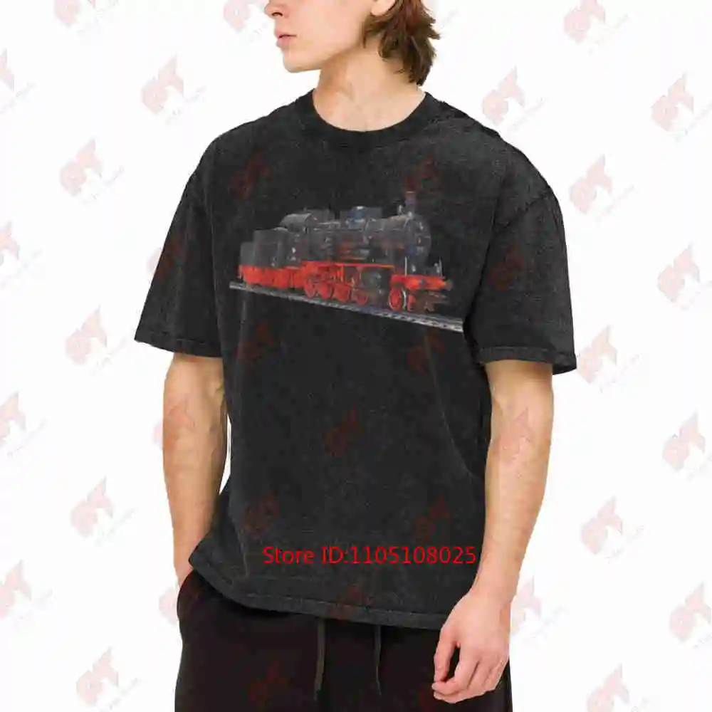 Vintage Steam Train Retro Locomotive Railway Vintage Washed Tee Pure Cotton T-Shirt