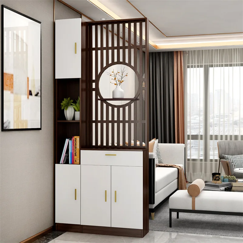 modern shelves enter the door solid wood is facing and the entrance and shoe cabinet are integrated.