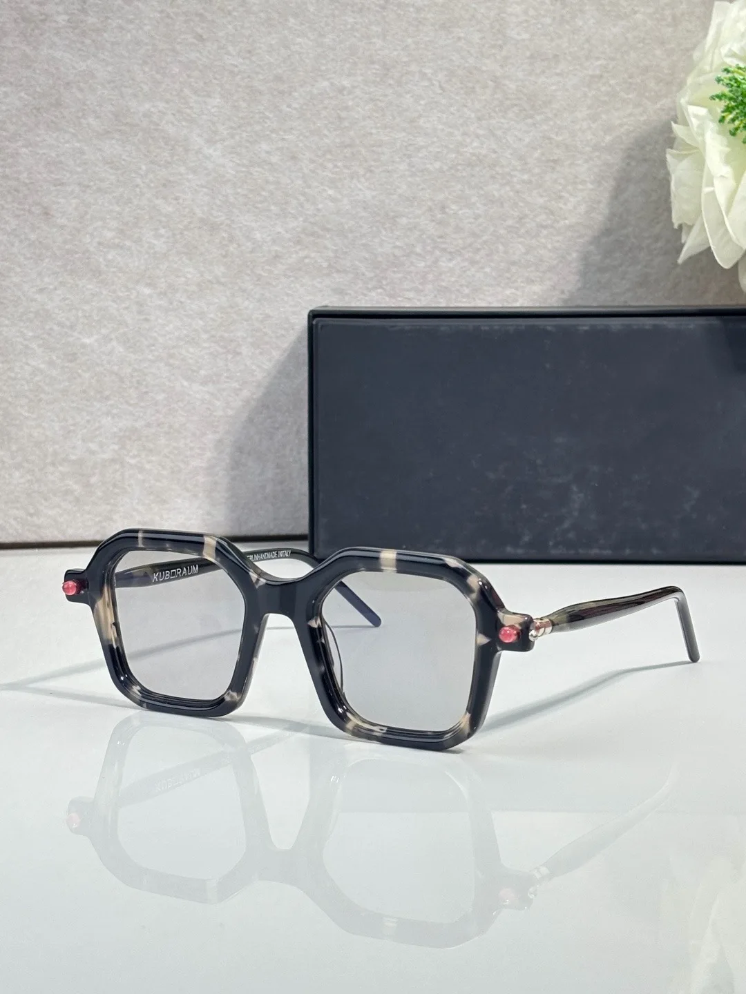 Maske P9 Designer Chunky Square Acetate Sunglasses, Light Tinted Lens, Premium Handmade Rivet Detail for Unisex