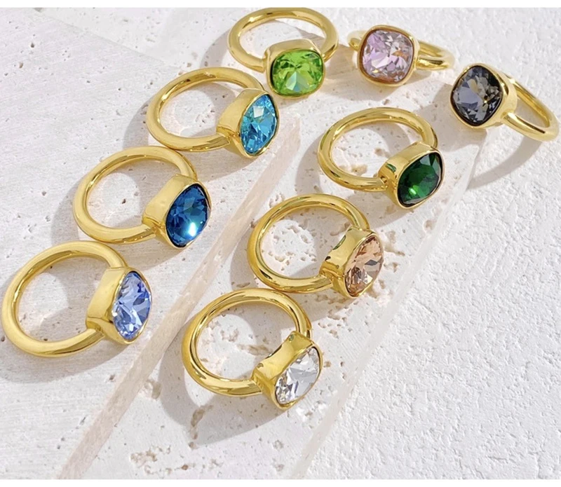New Arrived 10 Kinds of Crystal Gemstone Throne Rings Gold Color Stacking Knuckle Ring For Women Wedding Jewelry Gift Wholesale