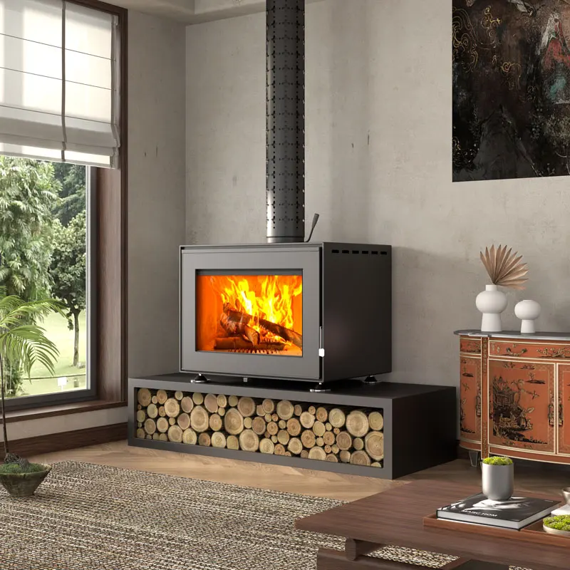 Full screen retro European style real fire fireplace burning wood heating stove fire homestay villa rural decoration home
