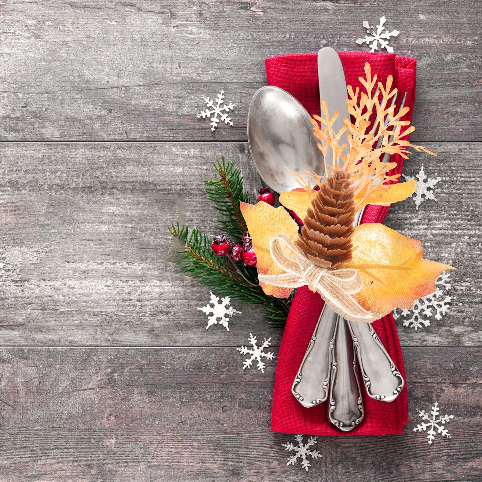 

6pcs Napkin Rings Elegant WoodLeavesMaterial Party Thanksgiving Fall Themed Home Dinning Decorations Set Assorted Color