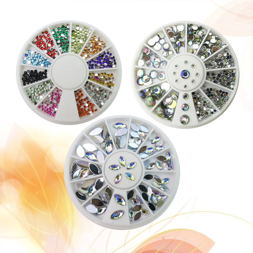 

3 Pcs Nail Art Decor Turntable Rhinestones Shiny Crystal Jewelry for Nails DIY Manicure Decoration Home Salon Use