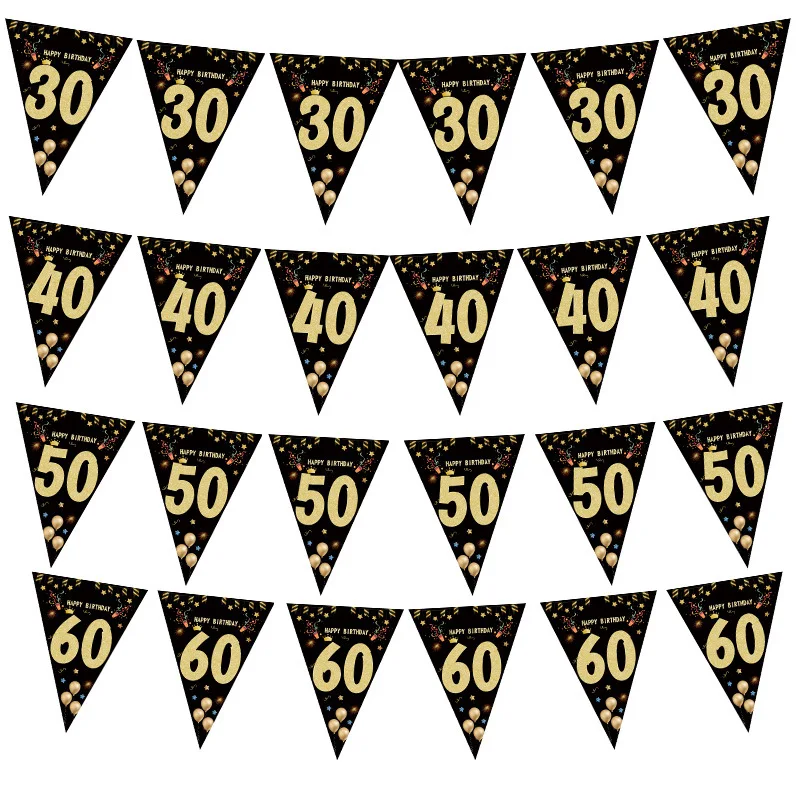 18 21 30 40 Year Happy Birthday Paper Banners Birthday Party Decorations Adult Black Gold Anniversary Party Supplies Photo Props