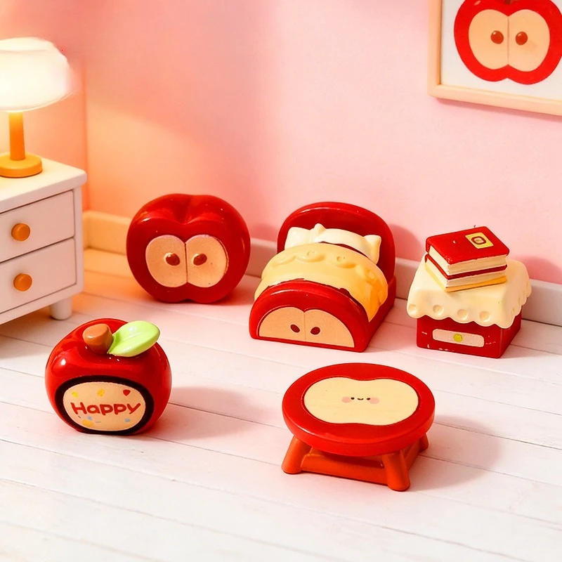9 Styles Apple Series Furniture Resin Charms Miniature Dollhouse Decor Sofa Table Bed Cabinet Play Set