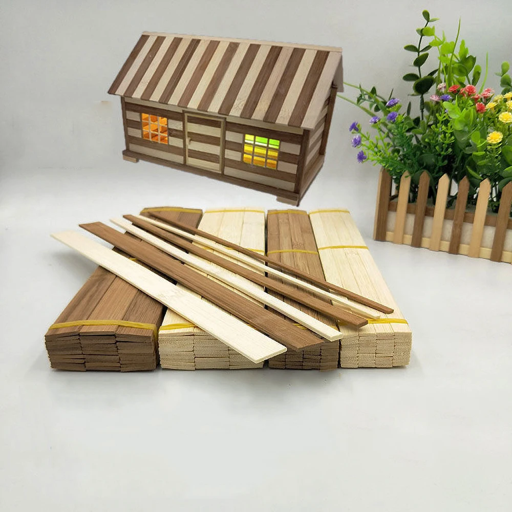 50PC Multisize Flat Bamboo Sticks DIY wood craft material Handcraft Making Materials Handmade building model materials 30cm Long