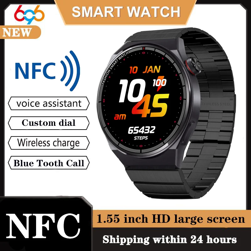 

Смарт-часы мужские с поддержкой NFC и голосовым помощником, 1,55 дюйма