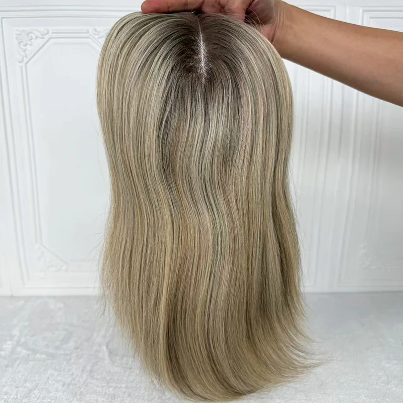 

Hair Loss Specialist Thin And Soft Natural Russian Remy Human Hair Blonde Color Hand Tied Mono Base Topper For Women