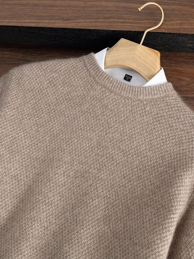 Trend Men's Knit Clothing O-Neck Pullover Autumn Winter 100% Cashmere Sweater Pullover 3 Strands Thicken Versatile Warm Sweater