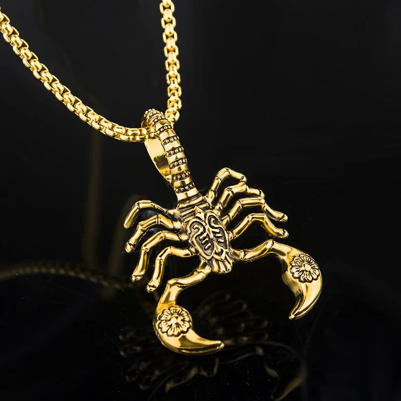 European and American Style Fashion Personality Retro Scorpion Pendant Hip Hop Fashion Necklace Punk Style Men's Collection Jewe