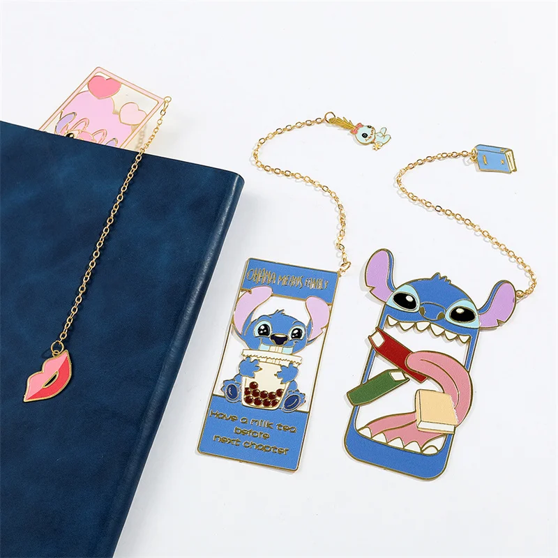 6pcs/lot Kawaii Disney Stitch Bookmark Cute Metal Pendant Stationery Label Office School Supplies