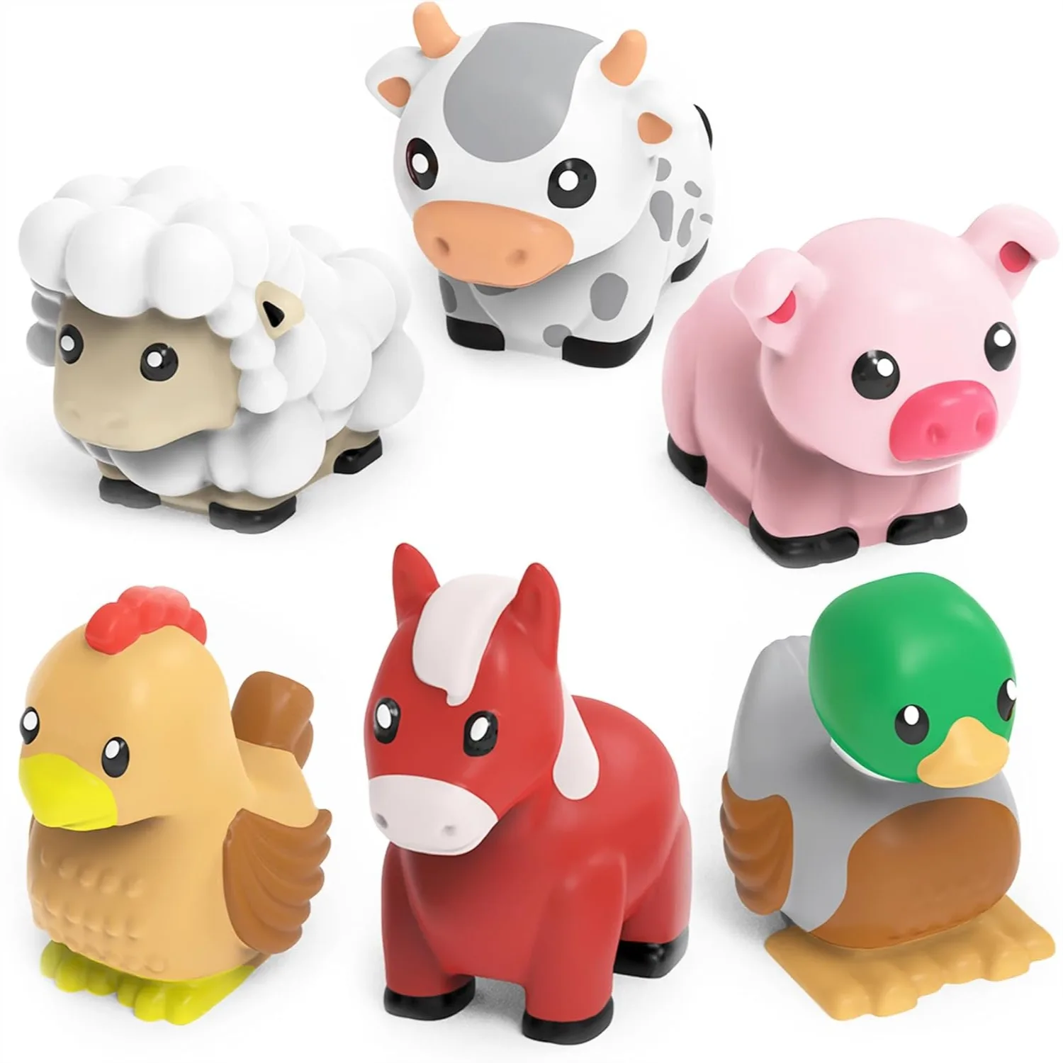 

Mold Free Bath Toys, 6 Pack Sealed No Hole Design Keeps Moisture Out - Soft Squeezable Farm Animals for Baby Toddler Bathtub &