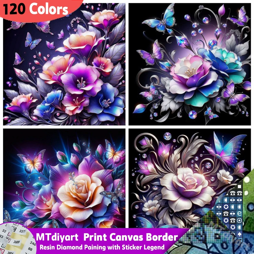 Flower Craft Diamond Painting Full Print Canvas Border With Sticker Legend Kit 5d Diy Mosaic Butterfly New 2025 Art Home Decor