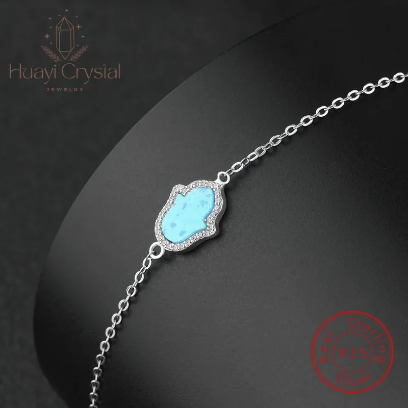 New Light Luxury Inlaid Opal Fashion 925 Sterling Silver gold plated opal hasam hand Bracelet for women