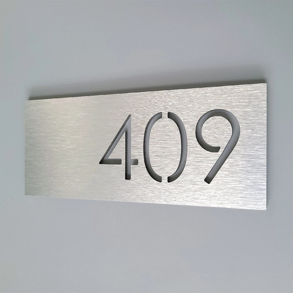 

Personalized Custom Brushed Number Sign Doors Rooms and Houses Modern Aluminum Alloy Address Plaque with Stylish Metal Design