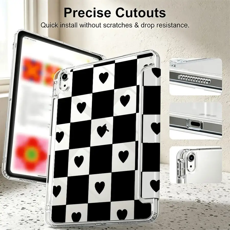 Tablet Case For Samsung Galaxy Tab A11 S8 A8 S9 Plus S10 Lite A9 Plus S7 FE With Pen Slot Cover Hearts And Squares