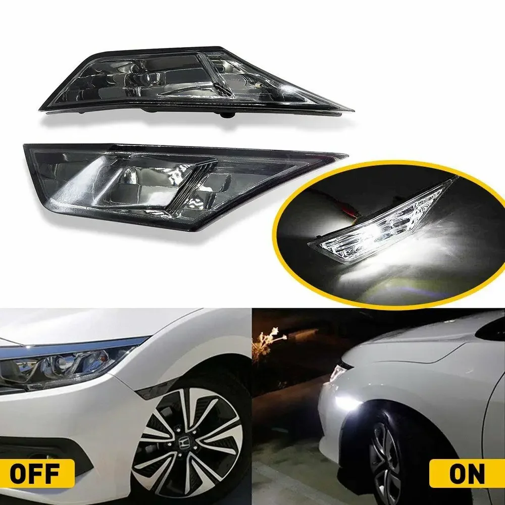 

1 Pair of Smoked Lens Front Marker Lights (left and Right Sides) with 2 LED Bulbs Suitable for All 2016-2021 Honda Civic Models