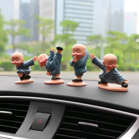 4Pcs/Set Car Ornaments 4 Lovely  Kung Fu Monks Maitreya Buddha Figure Doll Gift Cute Automobile Dashboard Decoration Accessories