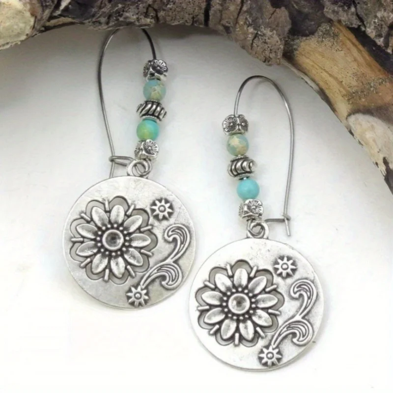 Vintage Ethnic Feng Shui Drip Hollow women's Earrings Bohemian Vacation Geometric Pendant Jewelry