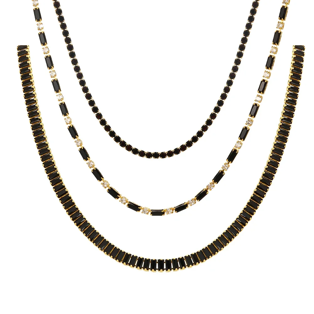 New Fashion Black Crystal Tennis Necklace For Women Luxury Iced Out Cubic Zirconia Gold Plated Hippie Bridesmaid Jewelry