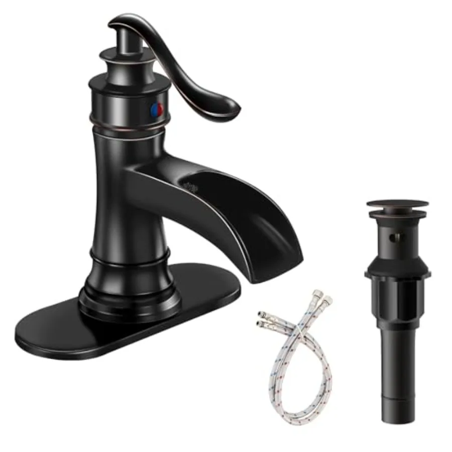 

Oil Rubbed Bronze Waterfall Bathroom Faucet Single Hole Brushed Bronze Single Handle Bathroom Sink Faucets Lavatory Vanity Bath