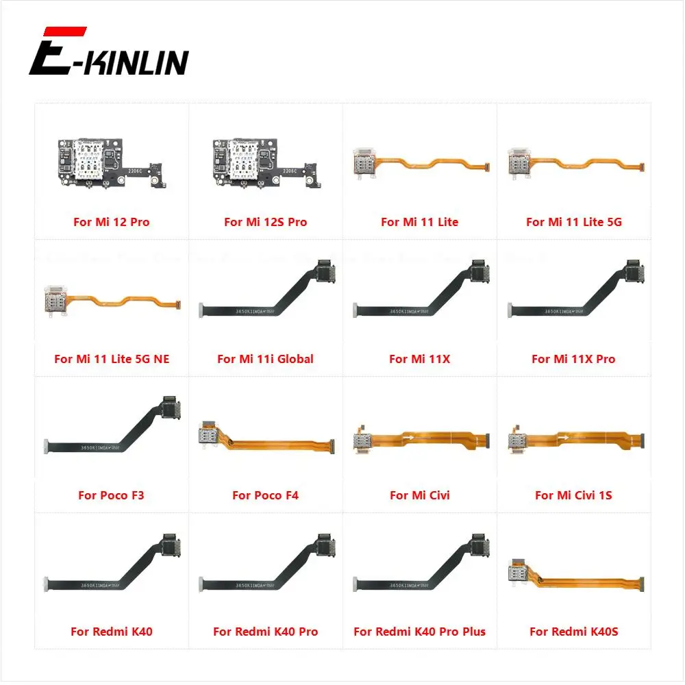 Sim Card Tray Reader Slot Socket Horder Flex For Xiaomi Mi 12 12S 11 Lite 11i 11X Poco F3 F4 Civi 1S Redmi K40S K40 Pro Plus