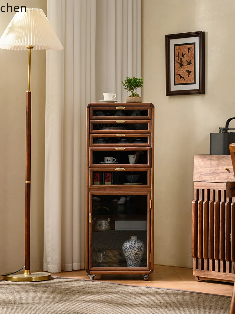 

YXY Black Walnut Chest of Drawers Multi-layer Drawer Dental Cabinet Mobile Storage Organizer Antique Tea Set Collection