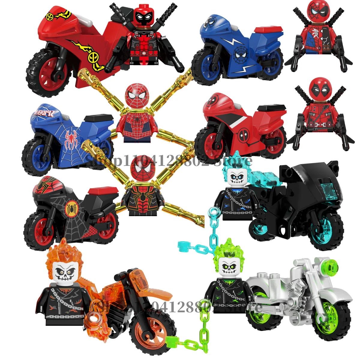 

TP-2025 New Marvel brick toys Motorcycle Deadpool Ghost Rider children's MINI building block toys holiday party gifts doll toys