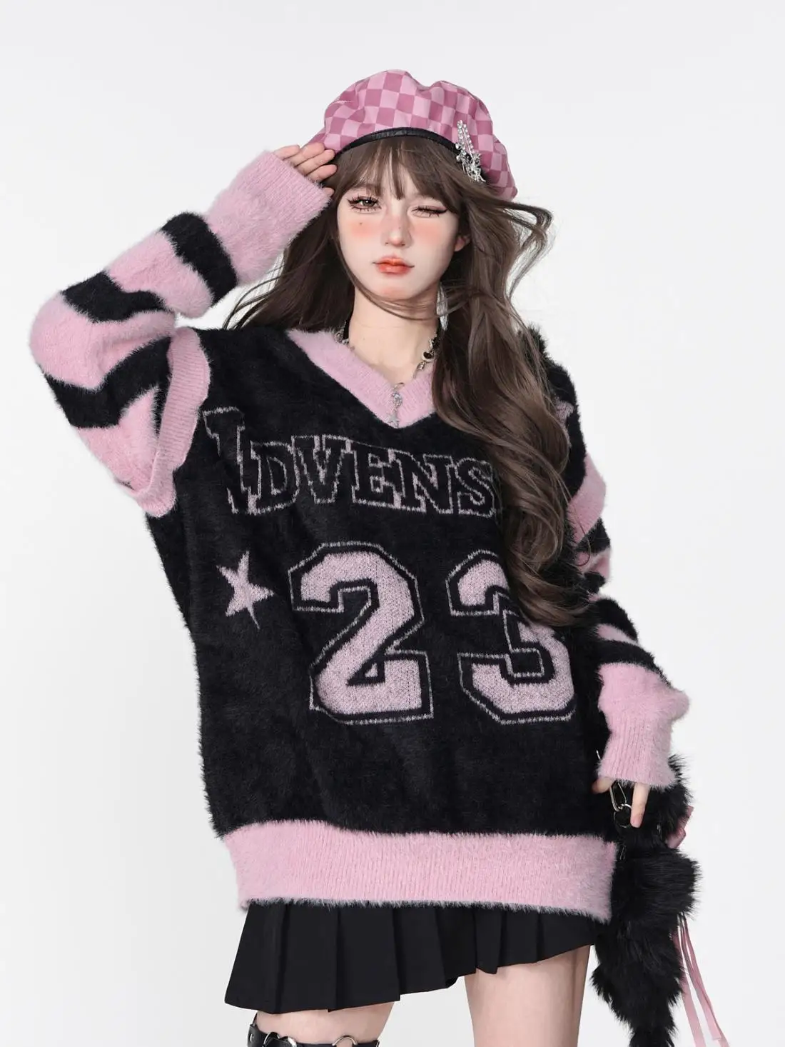 Korean Streetwear Hollow Out Harajuku Grunge Letter Jacquard Pullovers Vintage Patchwork Jumpers Women Y2k Aesthetic Sweaters