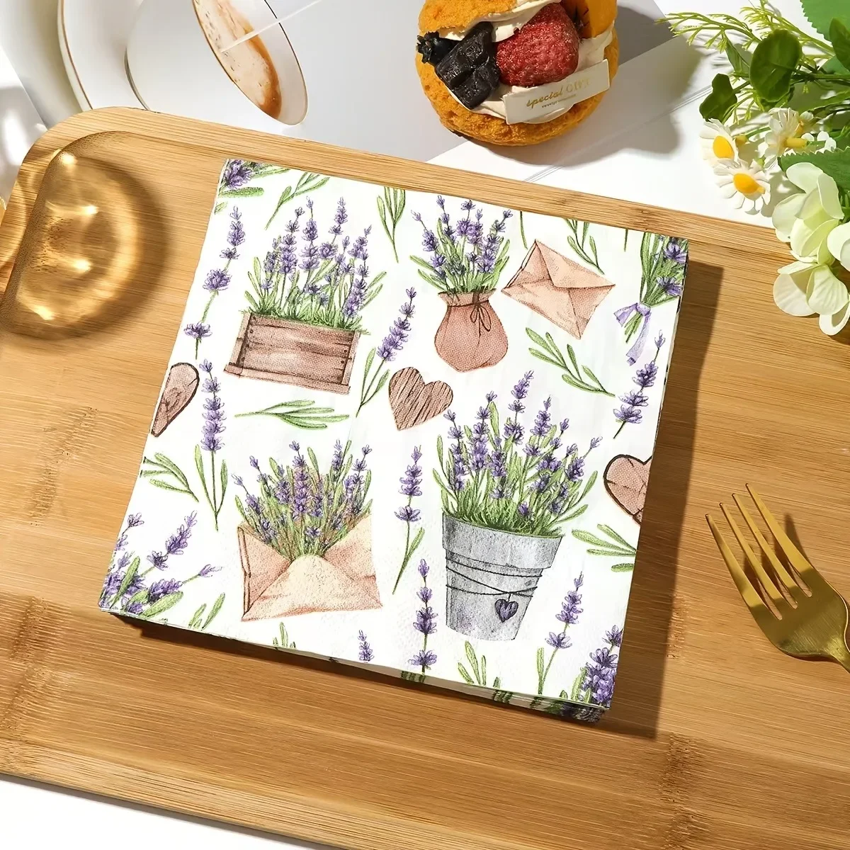 40 個/パック ラベンダーの花のナプキン 使い捨て緑の植物紙のプレースマット 結婚式 ホリデー パーティー ディナーテーブルのレイアウト用