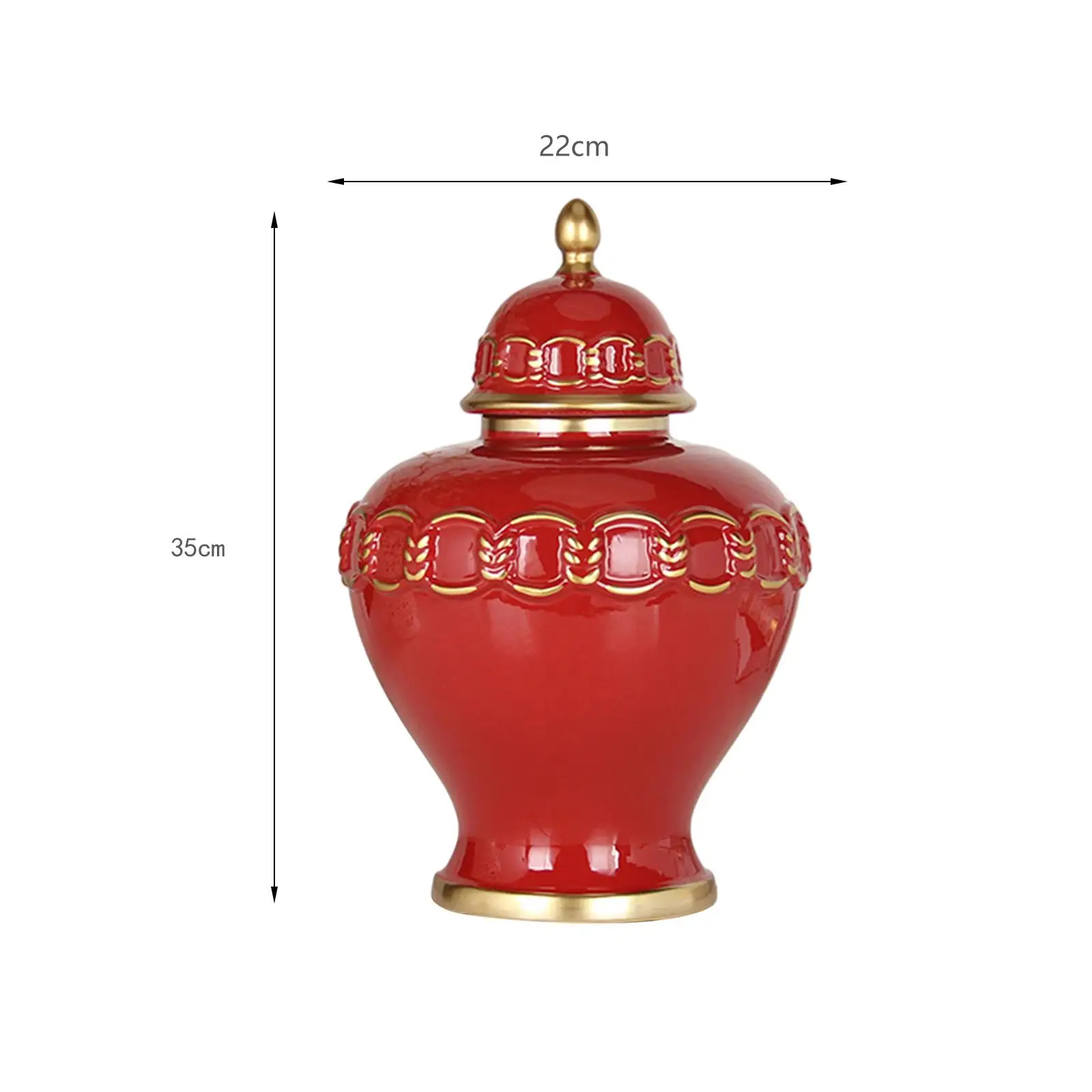 Red Ceramic Temple Jar Home Decoration Vase with Lid for Office Shelf Table Centerpiece Chinoiserie Style Storage Jar Gift