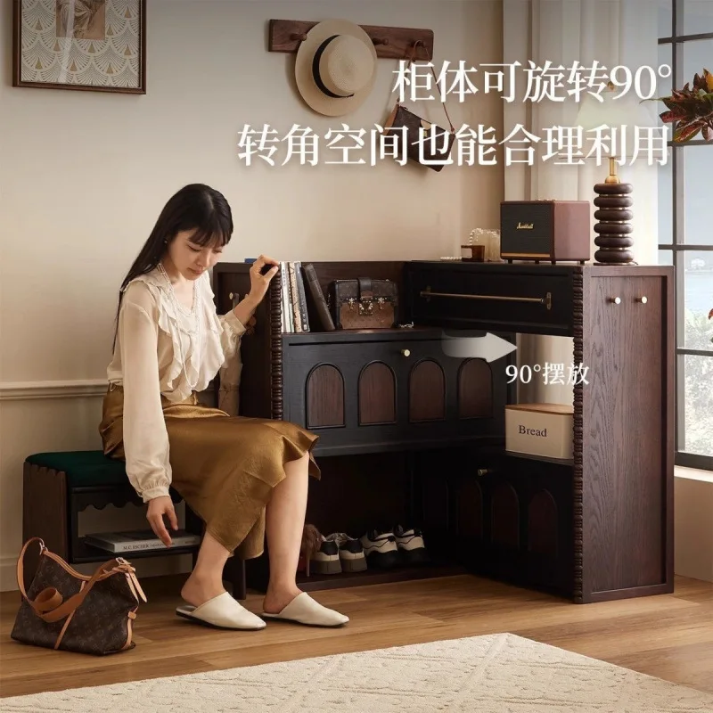 Francês retro madeira maciça casa derrubando balde sapato armário novo 2025 casa medieval porta de armazenamento integrado contra a parede