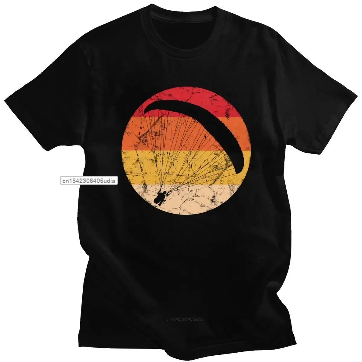 Fashion Retro Paragliding Tshirt For Men Short Sleeve Leisure Paraglider Paramotor Parachute T Shirts Pure Cotton Tee Tshirt