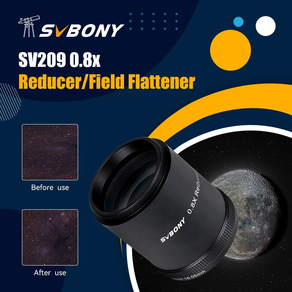 SVBONY SV209 riduttore focale/appiattitore da campo 0.8x per SV550 122mm f/7 Triplet APO rifrattore nero