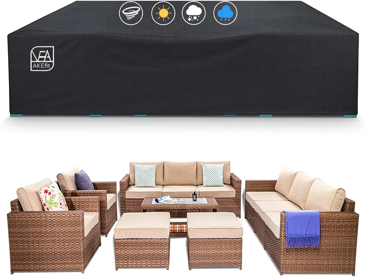 Heavy Duty Waterproof Patio Furniture Covers for Outdoor Table and Chair Set, 500D Oxford Fabric, Black 126"L x 63"W x 29"H