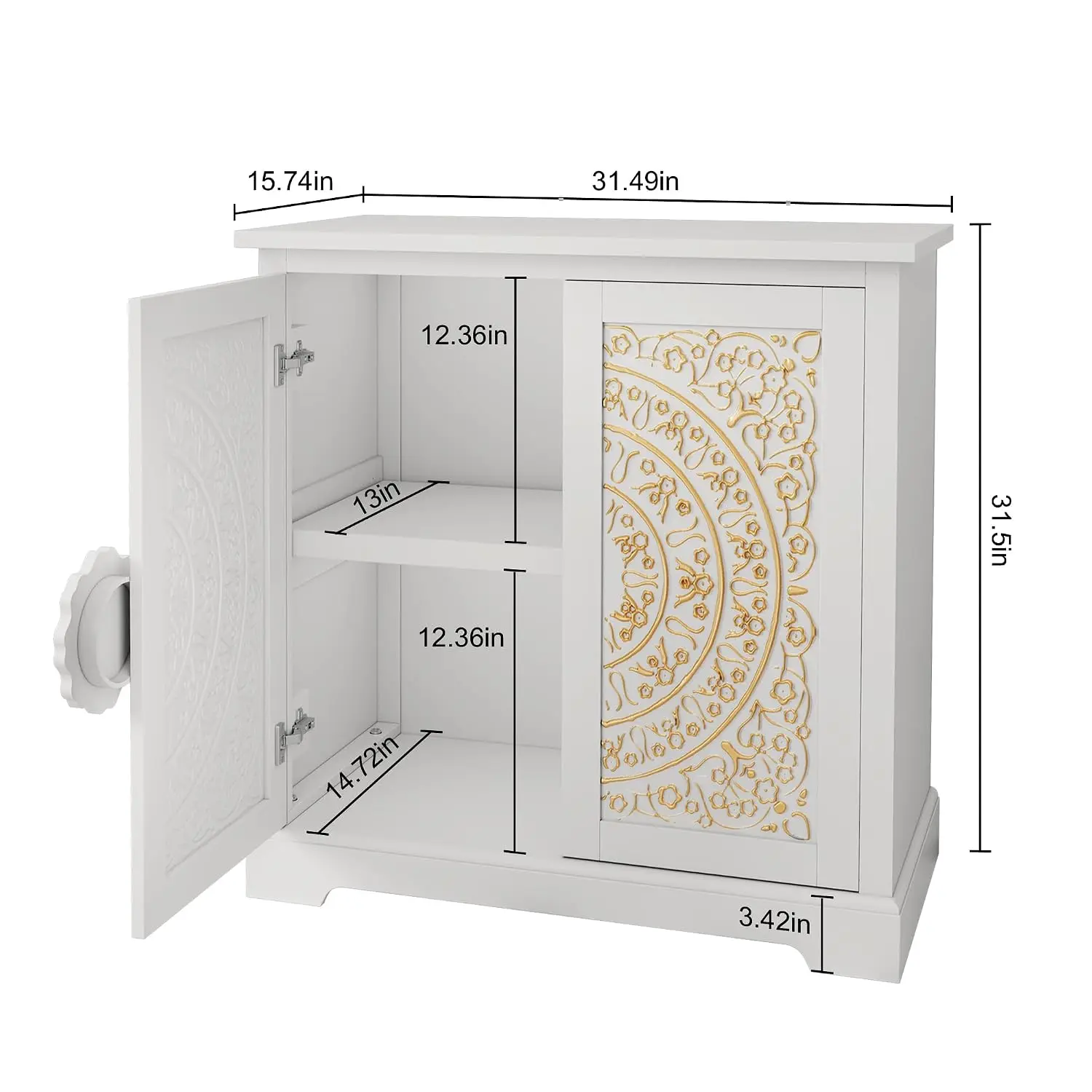 Embossed Accent Cabinet Set of 2 with Gold Floral Pattern White, Customized
