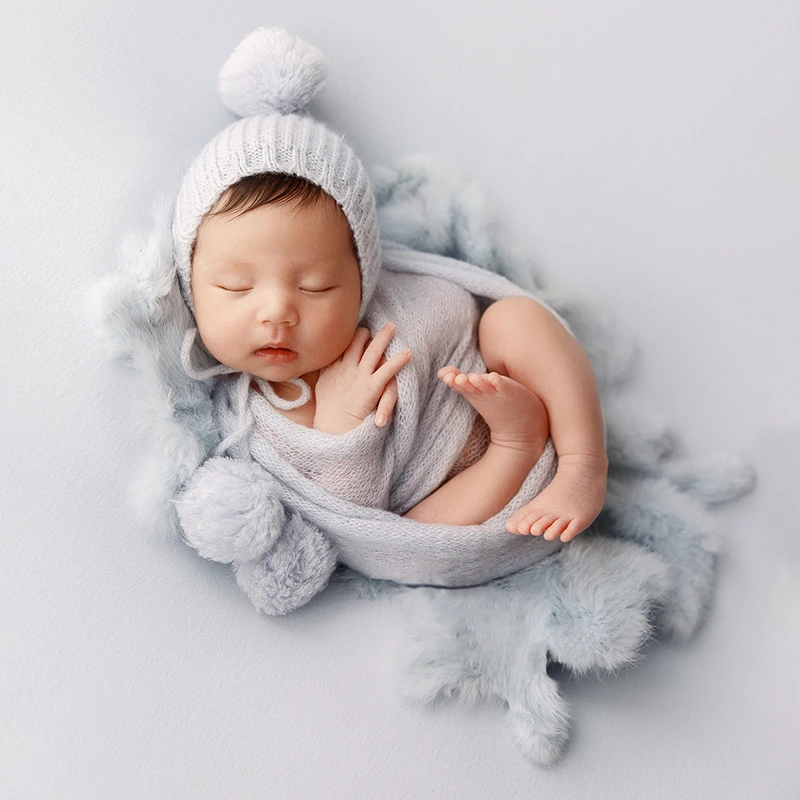 Pasgeboren Fotografie Rekwisieten Baby Foto Gebreide Bontbal Muts Hoofdband Baby Jongens Meisjes Studio Fotoshooting Decoratie Accessorie