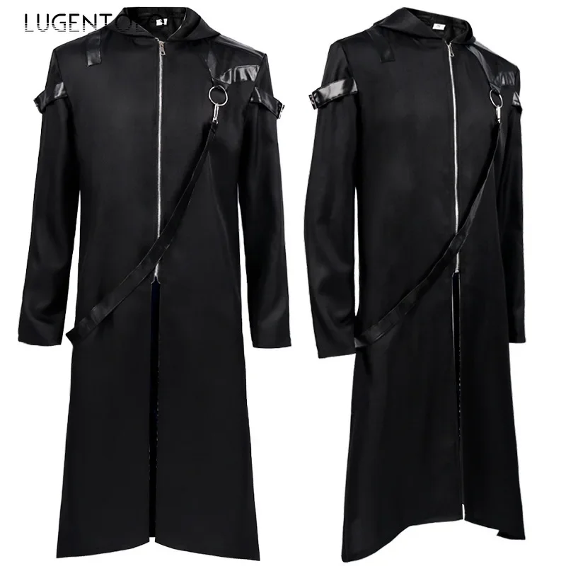 Men Medieval Trench Dark Gothic Hooded Zipper Long Sleeve Black Coat New Halloween Retro Casual Party Performance Jackets