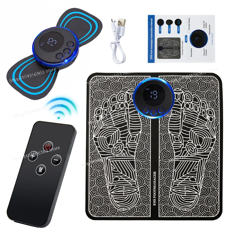 Foldable EMS Foot Massager Pad with Electric Muscle Stimulation for Pain Relief and Relaxation, Portable for Home Use