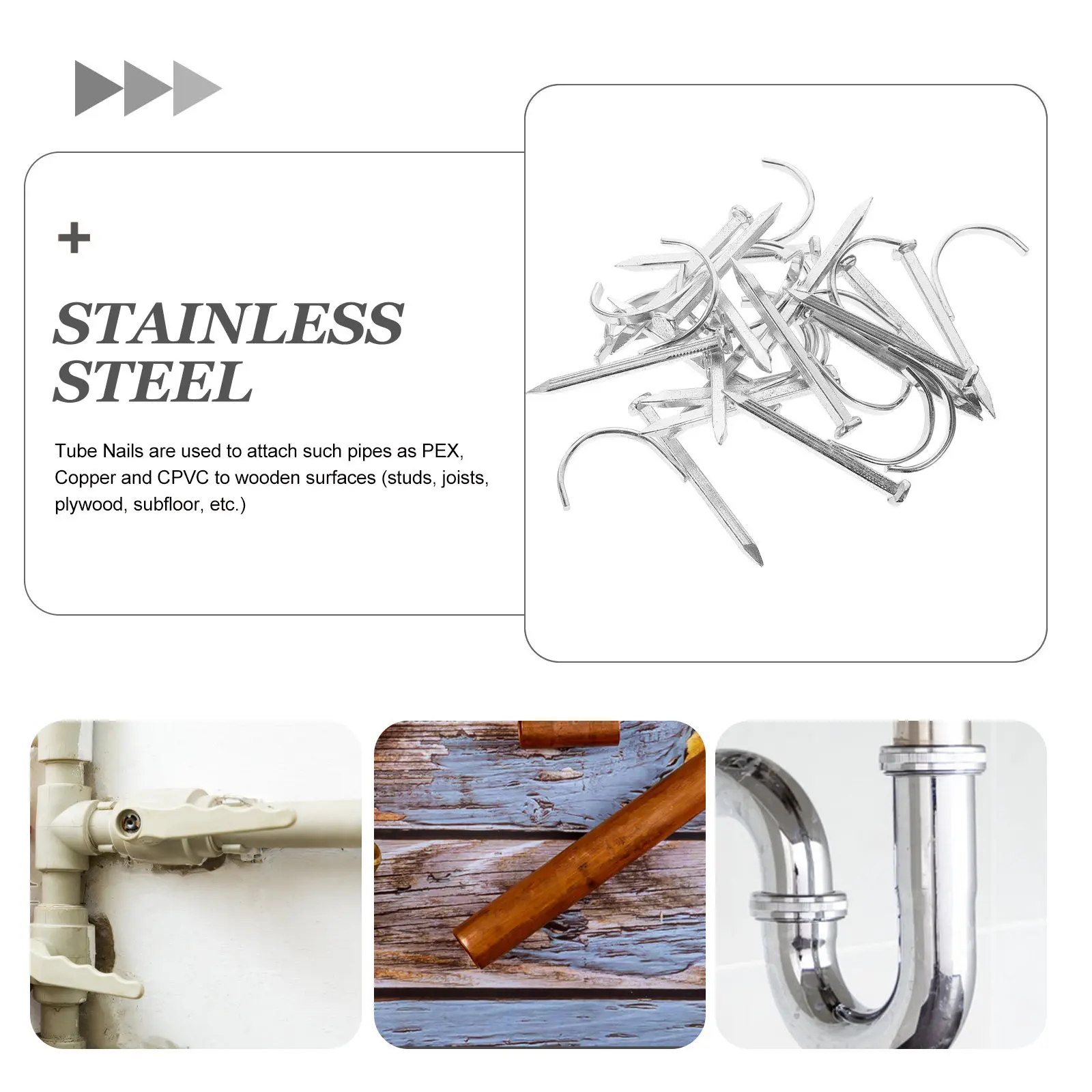 200Pcs Steel Pipe Hook Nails Tubing Support Nails for Copper Pex Cpvc Pipes Wooden Studs Joists Plywood Subfloor Clamps