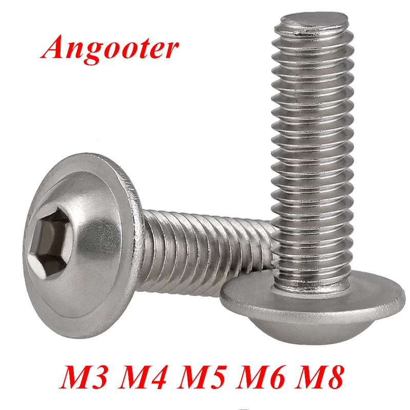 50pcs-20pcs M3 M4 M5 M6 M8 A2 stainless steel 304 Half Round Button Flange head with washer Inner Hex socket allen screws bolt